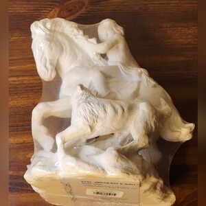 Vtg  Sealed Creative Crafts Unpainted Ceramic Bisque Native American Boy & Wolf